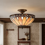 TF Brooklyn Tiffany Półplafon Lampa sufitowa - Geometryczny klosz ze szkła do korytarzy lub salonów