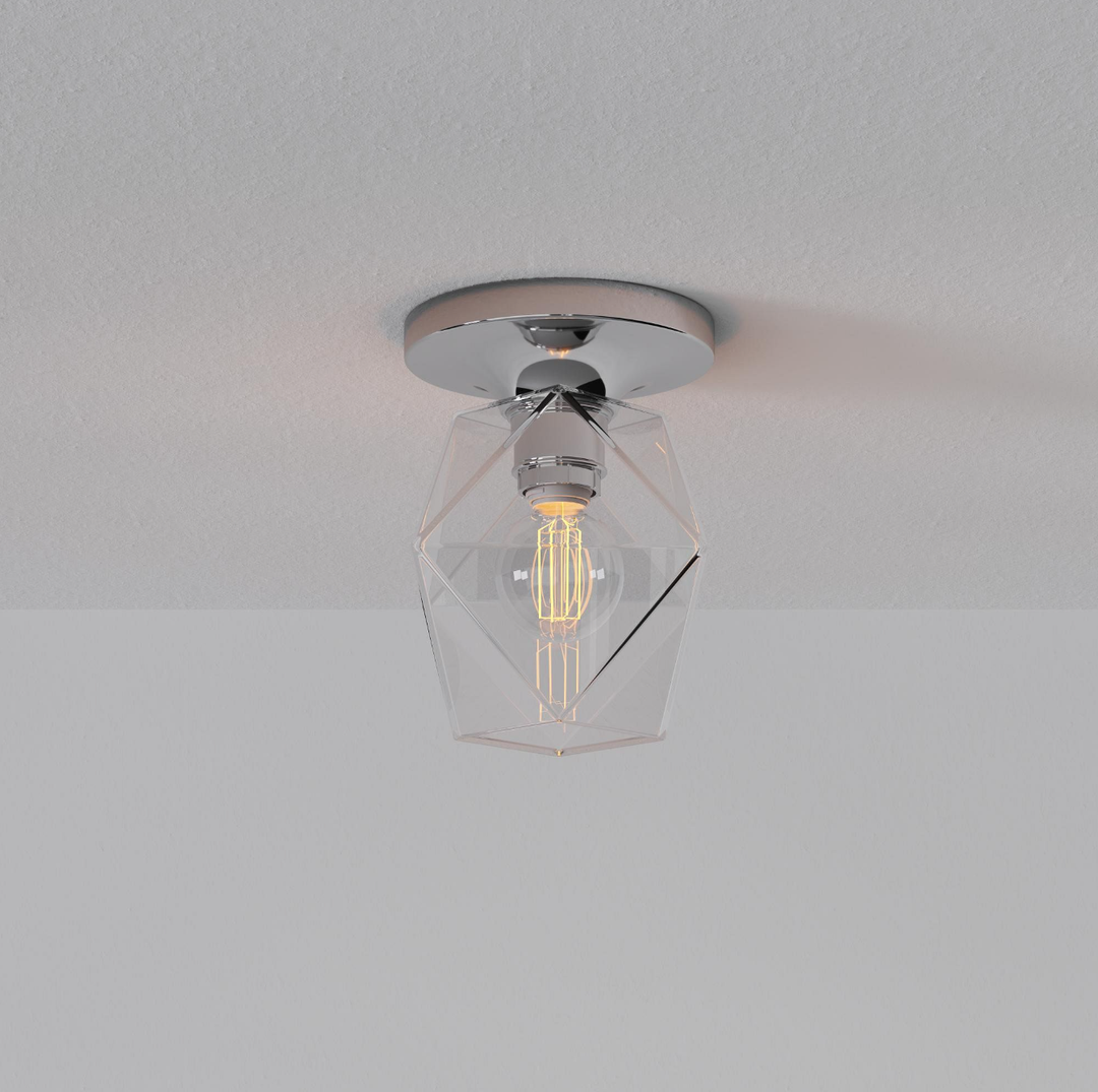 Talvior Sculptural Flush Mount Ceiling Light – Faceted Glass for Modern Interiors