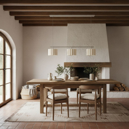 Lámpara Colgante Lineal Velura - Pantalla de Lino Natural para Ambiente Cálido