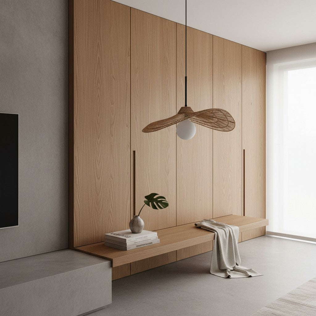 Florevian hanglamp met gelaagde kap en geweven textuurontwerp voor eetkamer