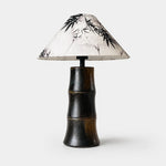 Afbeelding laden in galerijweergave, Tall dark brown bamboo-form ceramic table lamp