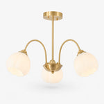 Cargar imagen en el visor de la Galería, Three-arm antique brass chandelier with glass shades