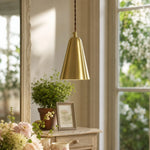 Carica l'immagine nella visualizzazione Galleria, Straight natural brass pendant light in a sunlit room