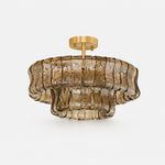 Afbeelding laden in galerijweergave, French vintage ripple glass chandelier with smoked glass
