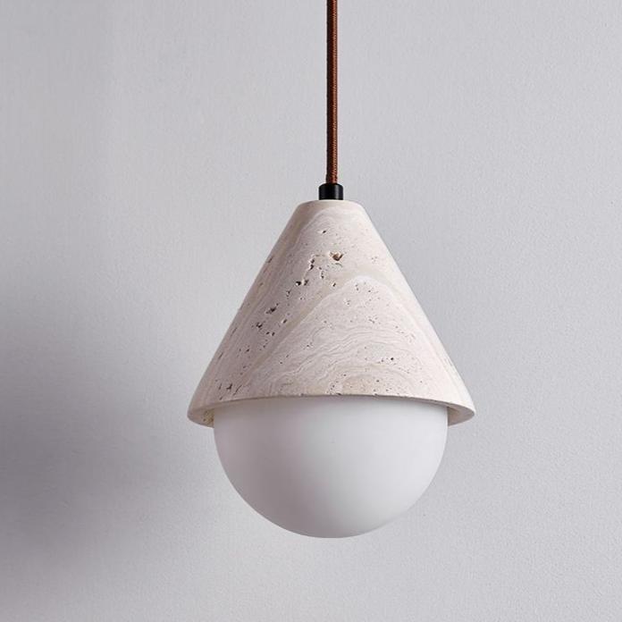 Żółta Kremowa Lampa Wisząca z Trawertynu
