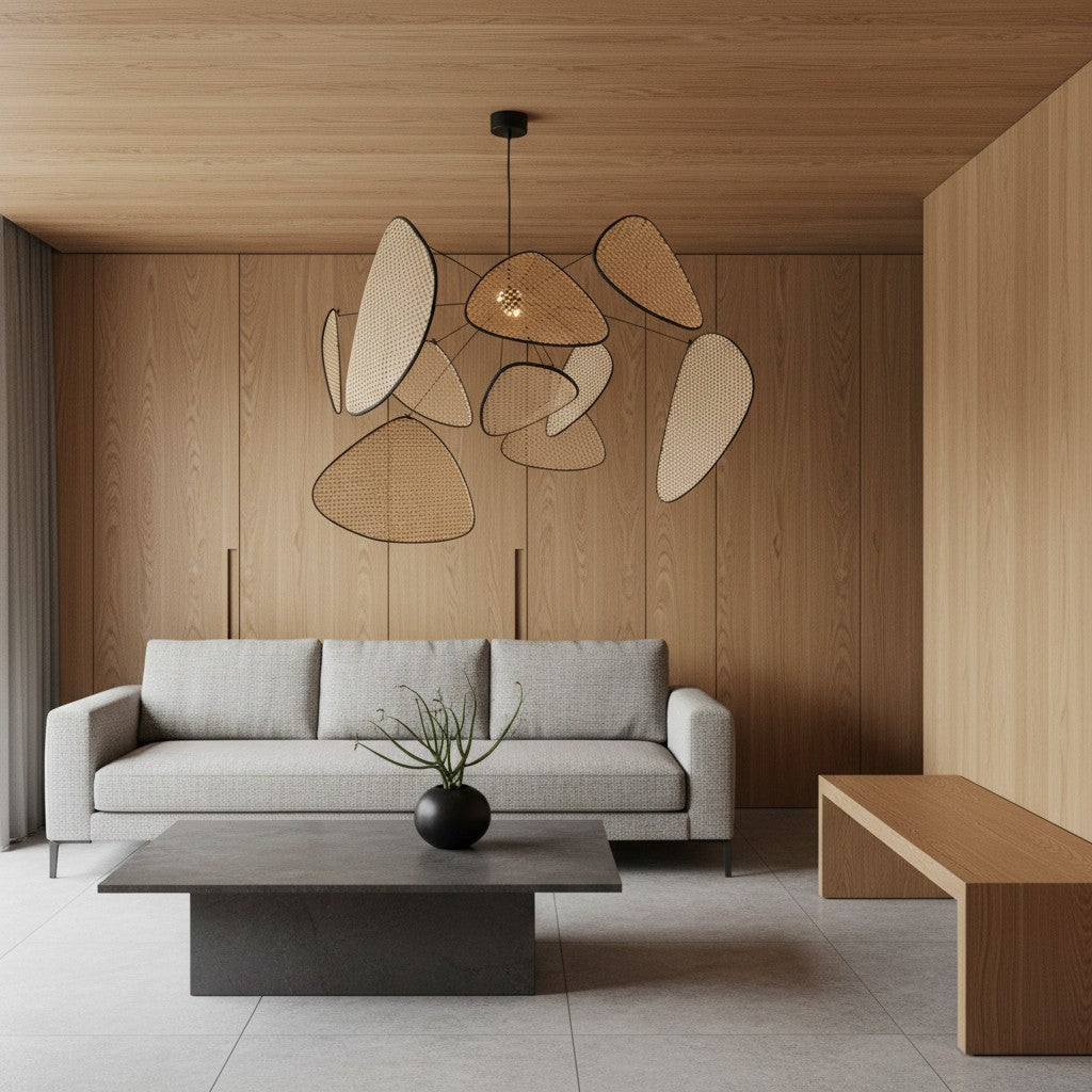 Rivana moderne gevlochten rotan kroonluchter – metalen bamboe pendellamp voor keukens en lounges N41