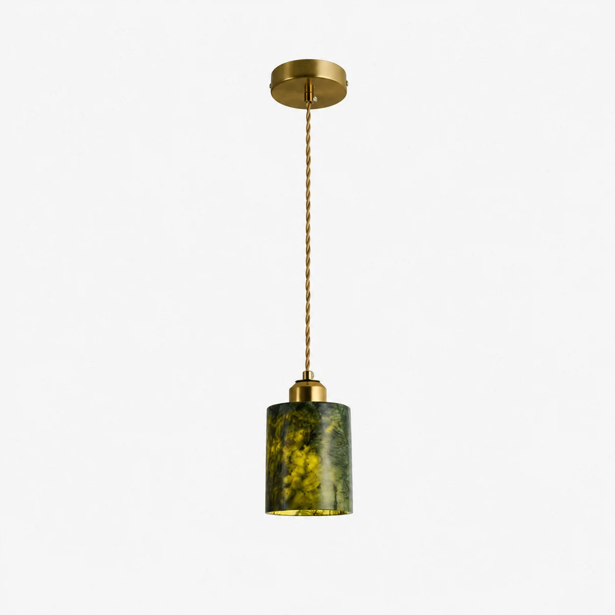 One head green jade cylinder pendant lamp with 3.9 inch / 10 cm shade
