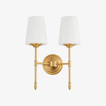 Carica l'immagine nella visualizzazione Galleria, Two-head vintage brass wall light, Style C with opal glass shades