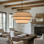 Carica immagine nel visualizzatore della Galleria, Lampada a sospensione Tarivon con struttura in acciaio e paralume in tessuto – Lampada moderna da soffitto per sale da pranzo