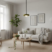 Kalo Moderne Hanglamp - Strak Metalen Stang en Glazen Schijf Bol Ontwerp