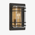 Carica l'immagine nella visualizzazione Galleria, Small bronze glass outdoor wall sconce with cage frame