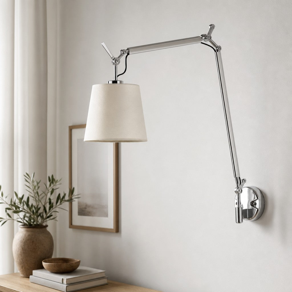 Lunavera Modern Capiz Shell or Fabric Shade Adjustable Arm Wall Lamp for Bedroom