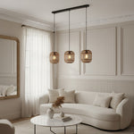 Charger l’image dans la visionneuse de la galerie, Lampe suspendue réglable en bambou Yumeko - Plafonnier à cage naturelle parfait pour les salons et salles à manger