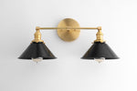 Load image into Gallery viewer, Conique Metal Dual Black Sconce with Cone Shades - Industrial Vanity Wall Light for Mirror
