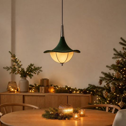 Lampe suspendue en tissu vert pour salle à manger