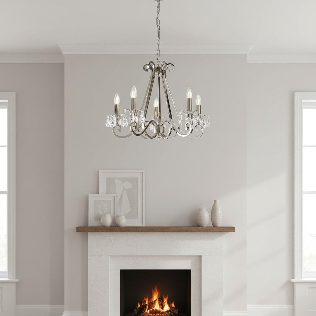 Talonis Kristall-Kronleuchter - Traditioneller Kerzenstil aus Messing und Nickel für Wohnzimmer und Esszimmer