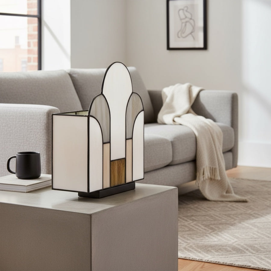 Lámpara de Mesa Art Deco de Vidrio Teñido Kelsar – Elegante Luz de Acento Interior para Sala de Estar o Entrada