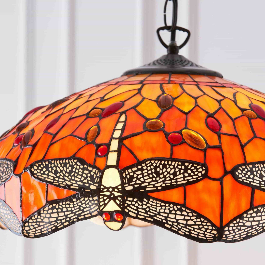TF Dragonfly Blauwe Tiffany Plafondlamp – Art Nouveau Glas-in-Lood Hanglamp voor Woonkamer