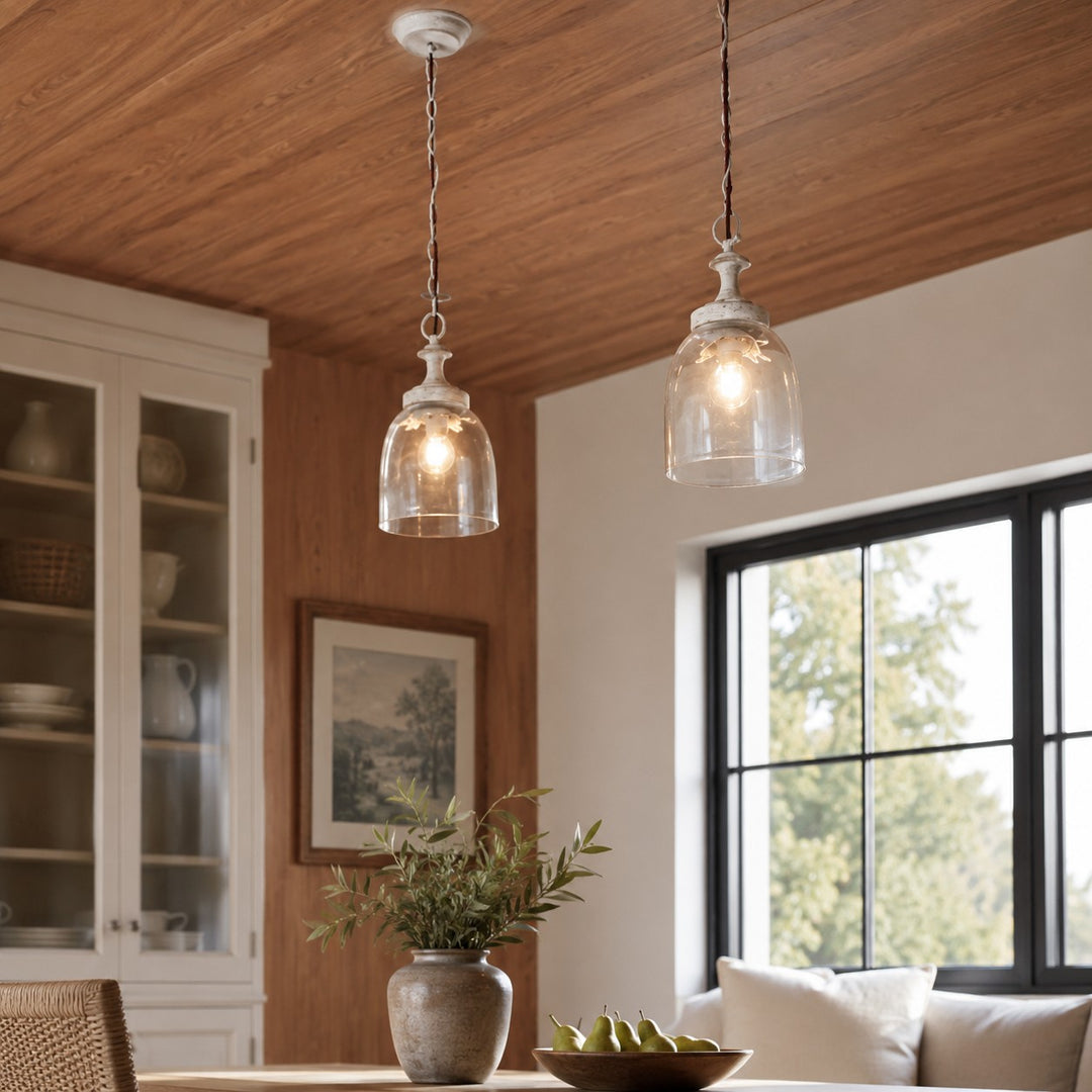 Lampada a sospensione vintage in vetro anticata a forma di petalo