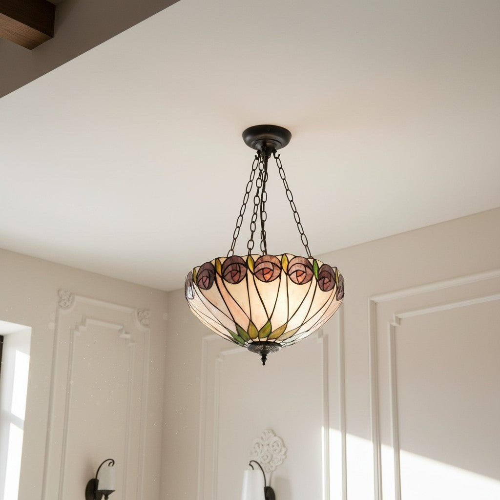 TF Hutchinson Tiffany-hanger - Omgekeerde kunstglas verstelbare plafondlamp voor thuis
