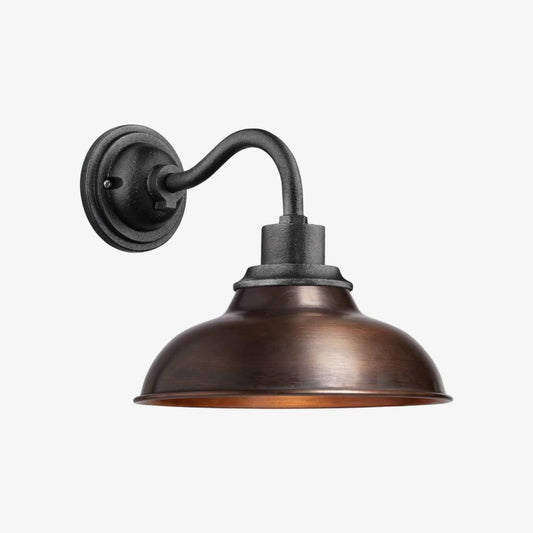 Velara Industrial Dome Wall Sconce – Vintage Gooseneck Metal Light for Porch or Patio