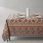 Load image into Gallery viewer, Charcoal paisley floral tablecloth on a dining table