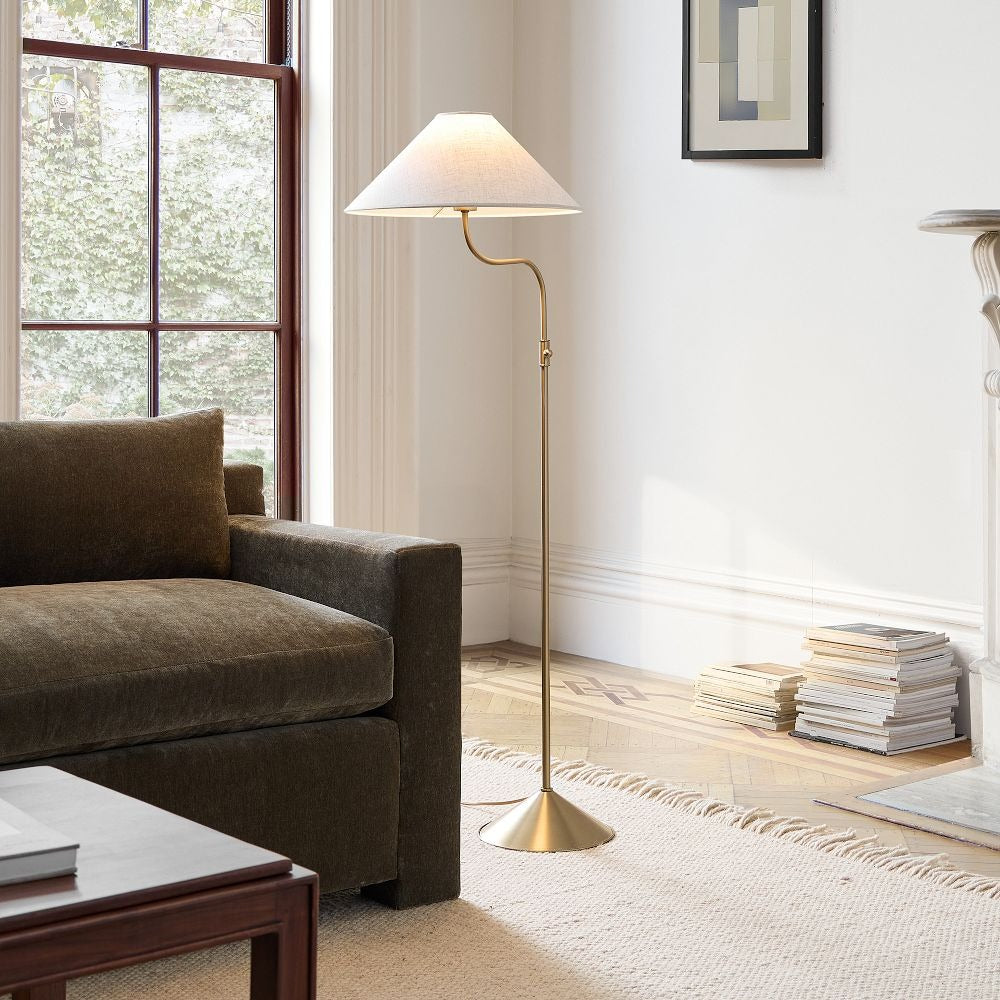 Fibura Elegant Floor Lamp Linen Shade Champagne Bronze – Add Warmth