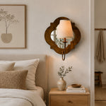 Cargar imagen en el visor de la Galería, Antique Wood Wall Sconce With Fabric Shade