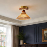 Cargar imagen en el visor de la Galería, Vintage amber pleated ceiling light installed in a room