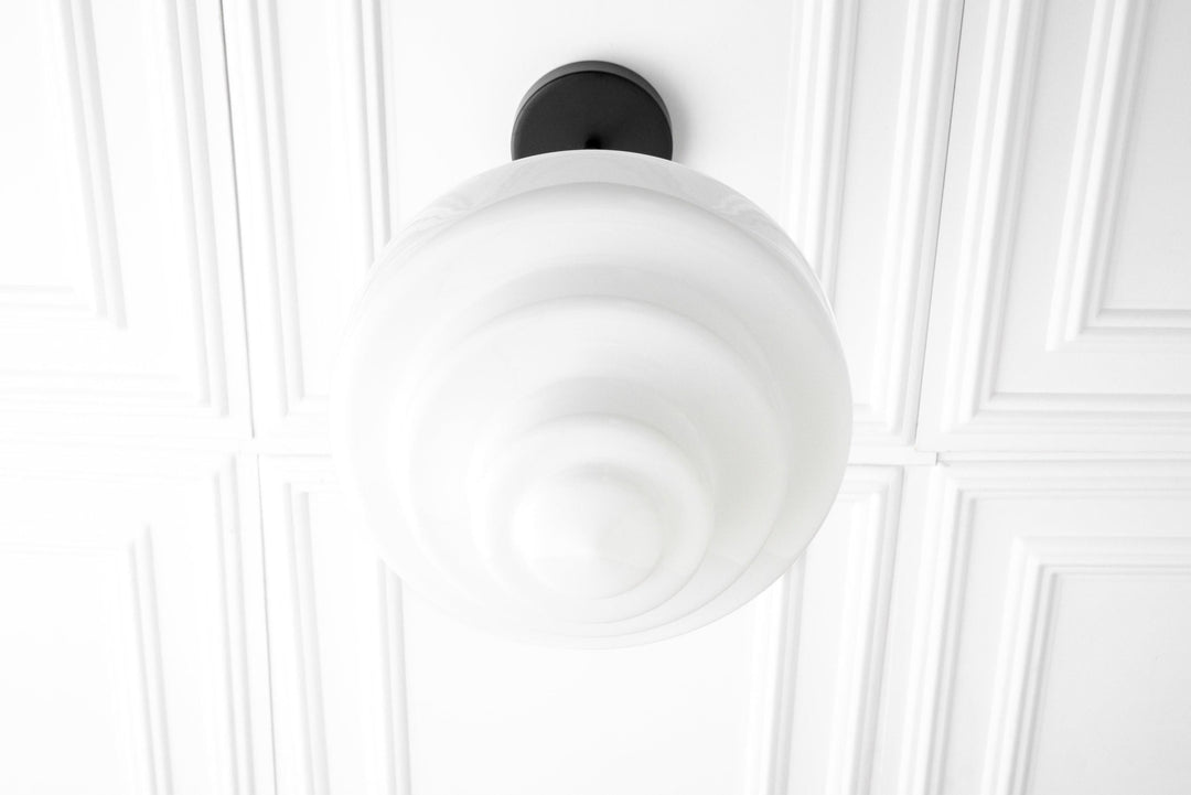 Geotower Glass Brass Pendant Light – Art Deco Opal Globe Ceiling Fixture