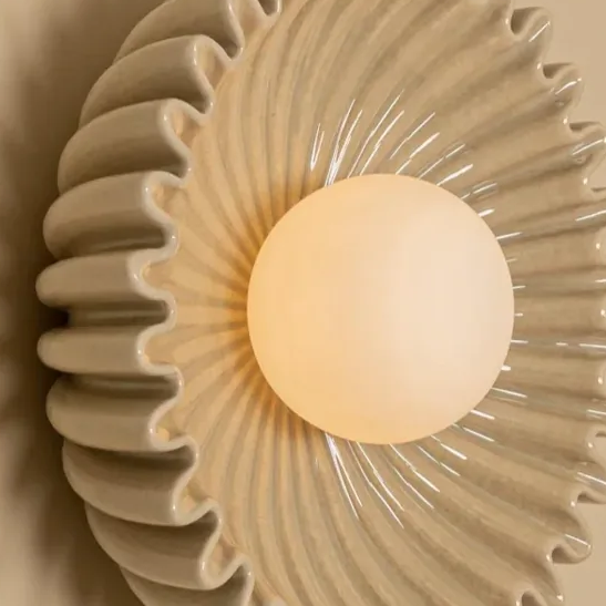 Lámpara de Pared Cerámica Floral Nórdica Glova – Lámpara Escultural de Pared para Dormitorio, Pasillo, Sala de Estar