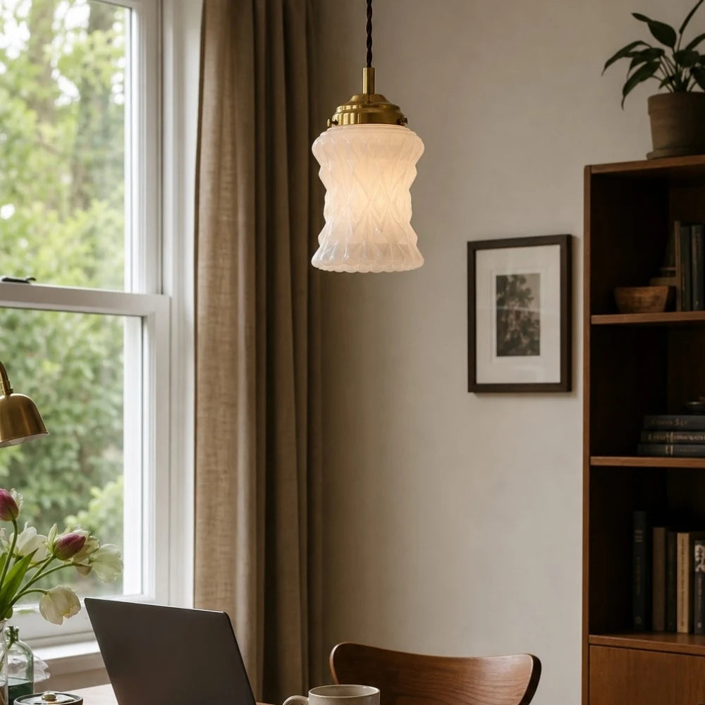 Pendant lamp near window dining nook