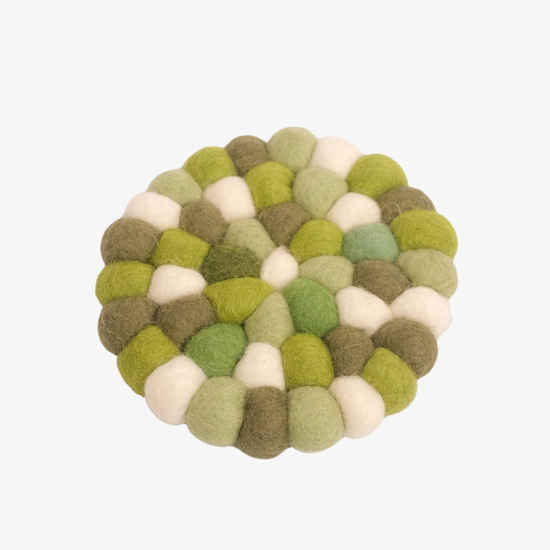 Moss ivory handmade felt ball coaster