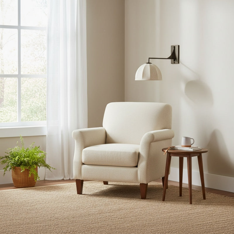 Lumarys Schwenkarm-Wandleuchte – Skulpturale Leinen-Schirm Wandleuchte im organischen Stil für Wohn- oder Schlafzimmer