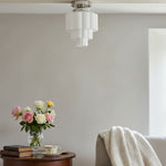 Load image into Gallery viewer, Geotower Glass Brass Ceiling Light – Art Deco Ribbed Globe Flush Mount
