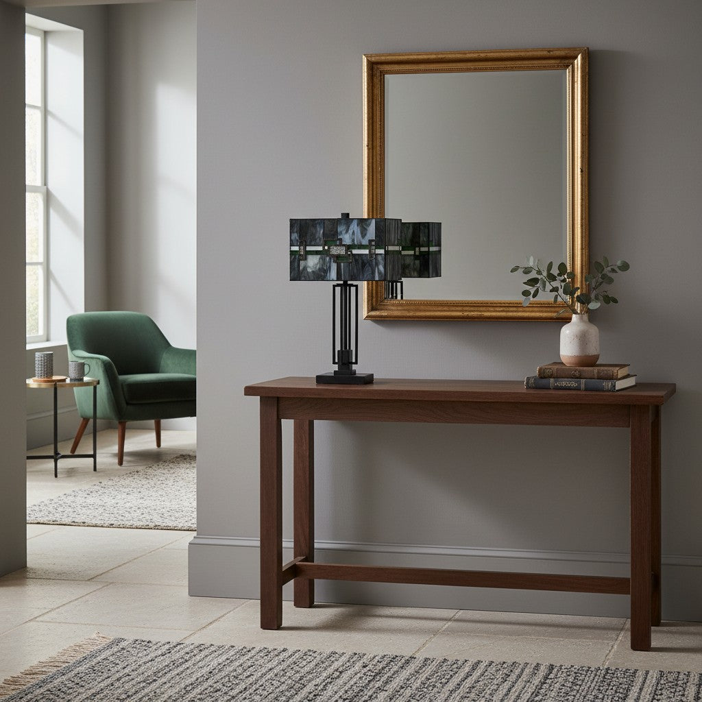 Lampe de table rectangulaire en vitrail Culletto – Aspect artisanal pour chambres et couloirs