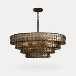 Afbeelding laden in galerijweergave, French vintage ripple glass chandelier with smoked glass