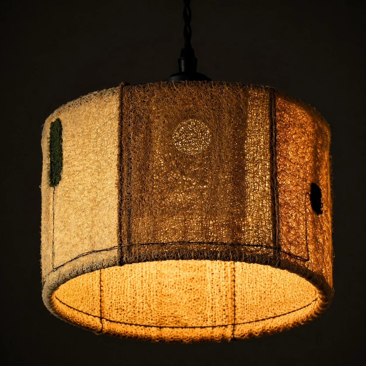 Natural Loofah Woven Pendant Lamp Wabi Sabi Patchwork Hanging Light
