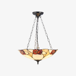 Charger l’image dans la visionneuse de la galerie, Lampe de plafond en vitrail artisanale TF Ingram – Lumière Tiffany vintage Art déco pour salle à manger