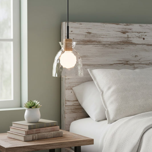 Quenora Ripple Pendant Light – Rippled Glass Shade Hanging Lamp for Dining or Kitchen U23