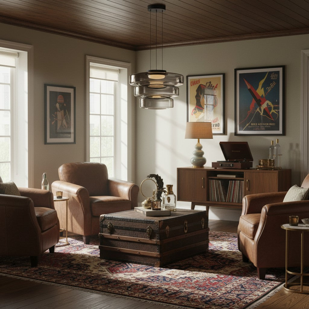 Lámpara colgante de vidrio multicapa contemporánea Nora - Luz colgante ajustable para sala de estar o isla de cocina