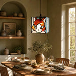 Cargar imagen en el visor de la Galería, stained glass cat pendant light installed in a warm room
