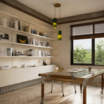 Cargar imagen en el visor de la Galería, Two green jade cylinder pendant lights installed in a bright studio dining room