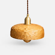 Natural Wood carved pendant lamp on a clean background