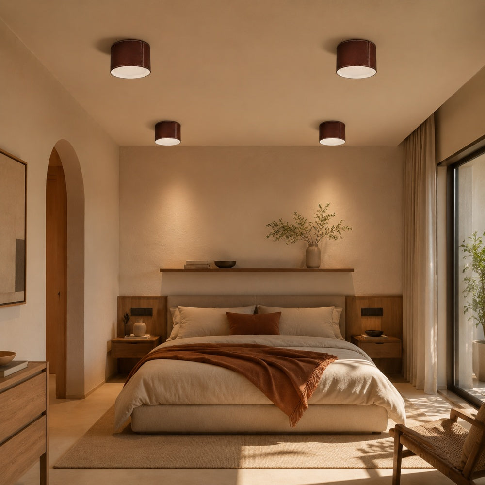 Burgundy Leather Surface-Mounted LED Ceiling Light