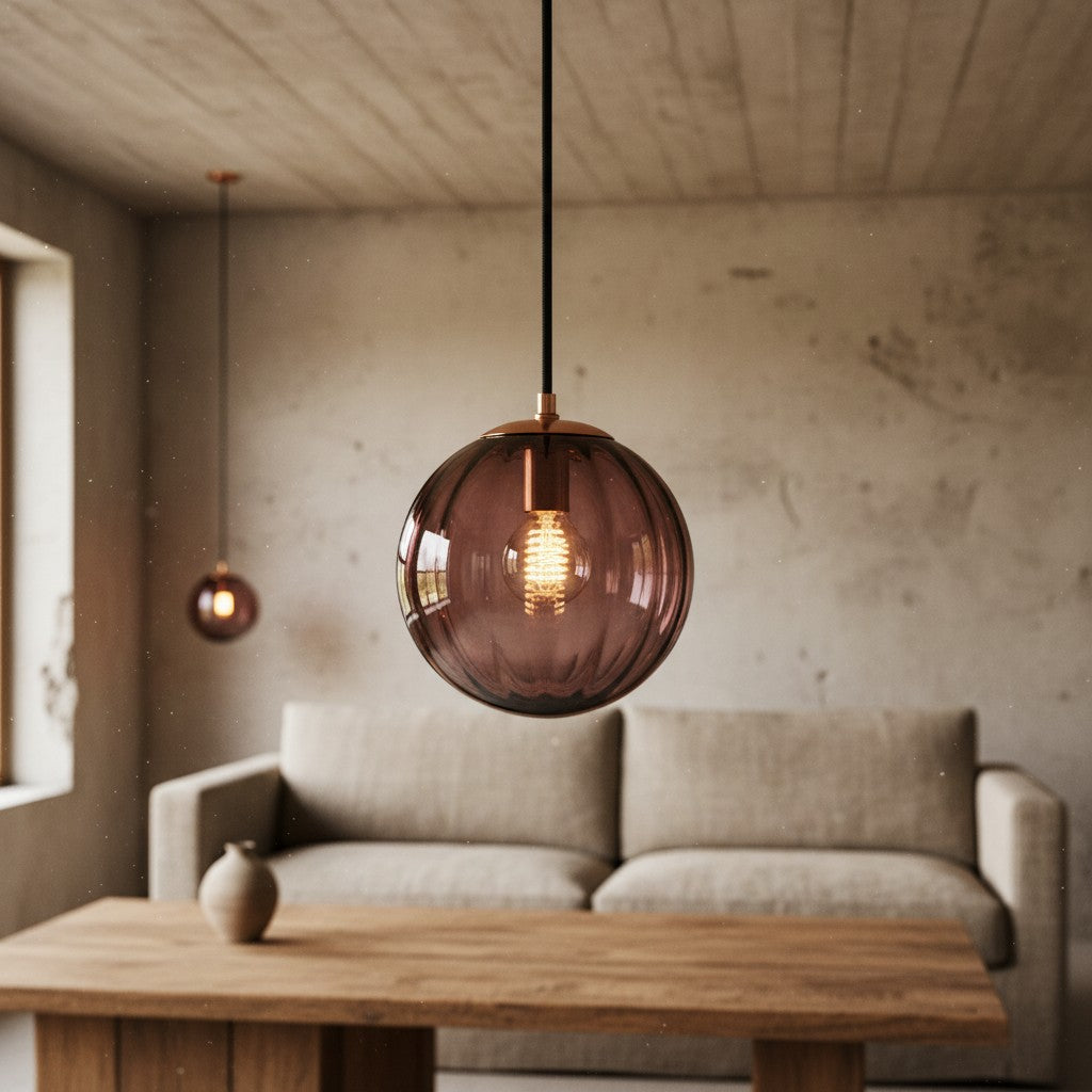 Suspension globe en verre et métal Lunorie – Suspension sculptée réglable pour espaces de repas