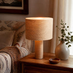 Load image into Gallery viewer, Woven jute table lamp styled beside a sofa