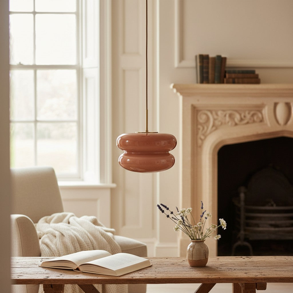 Opal Fluted Clear Glass Contemporary Pendant Lamp for Kitchen & Hallway