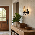 Afbeelding laden in galerijweergave, Industrial wall lamp glowing beside an entry console