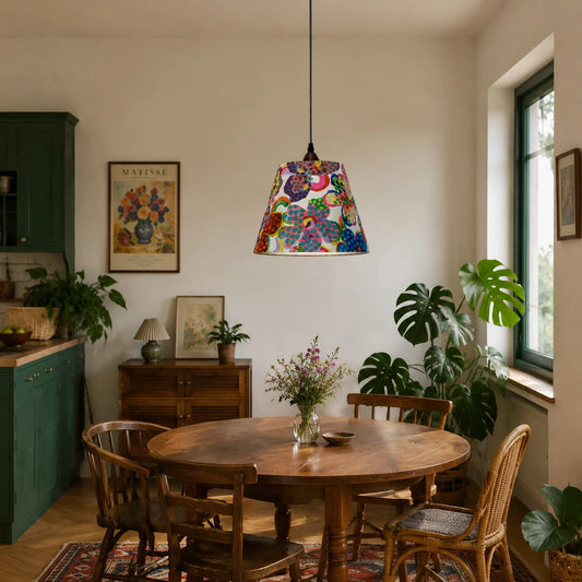Lampe suspendue en tissu floral coloré